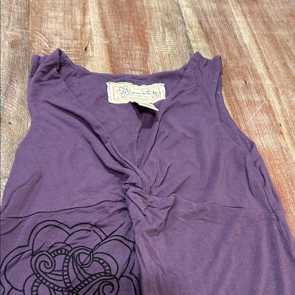 Aventura Plum Jersey Sundress With Knotted V-Neck And Floral Patterns View 3